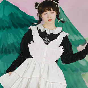 叠穿甜美背带裙 牛稠岛 森林 秘密 Lolita天鹅刺绣异形抽绳围裙