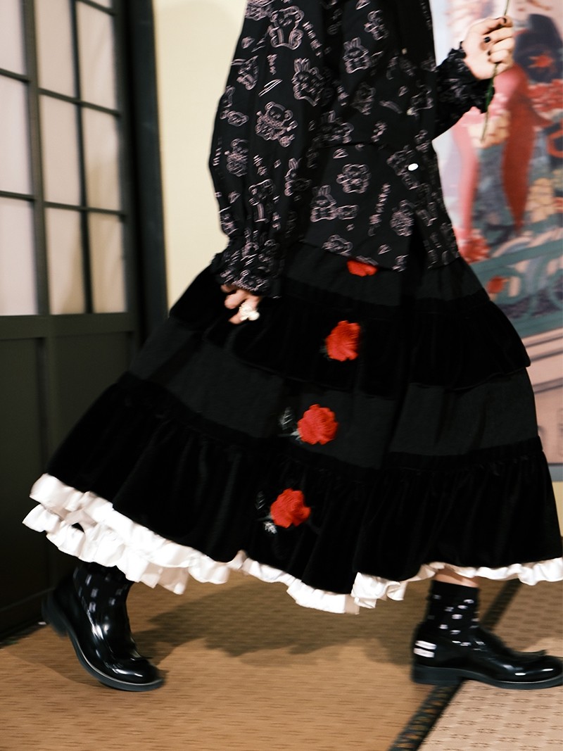 Velvet Plaid Lace Skirt: 4-Layer Rose Embroidery Design - Taobao product photo 2