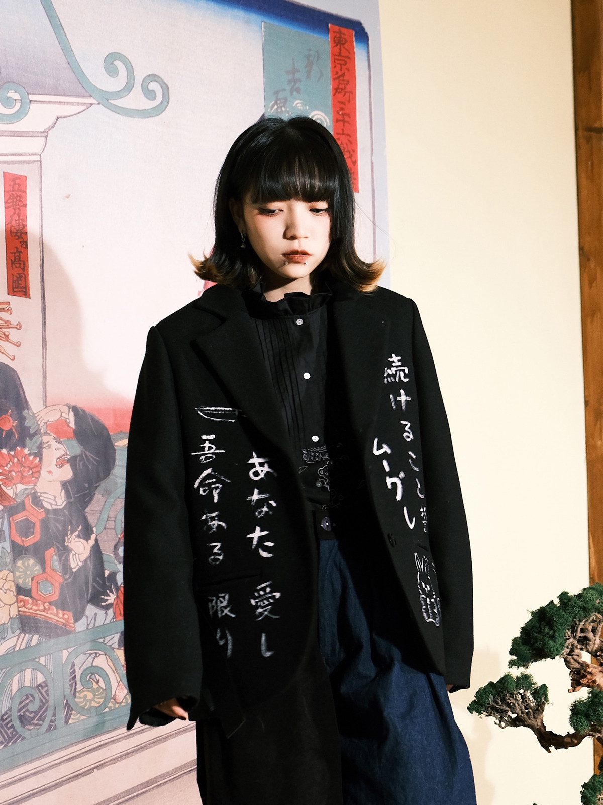 Japanese Graffiti Wool Jacket: Black Meugler Suit - Taobao product photo 4