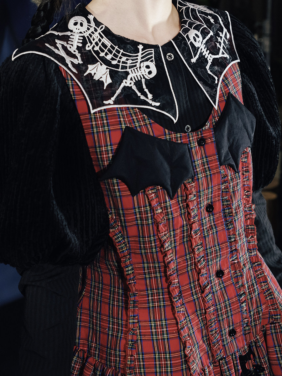Red Plaid Devil Vest Slim Fit Cardigan Waistcoat - Taobao product photo 4