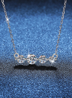 S925银镀18K金PT950铂金镶嵌1.2ctD色莫桑钻项链满钻简约女款吊坠