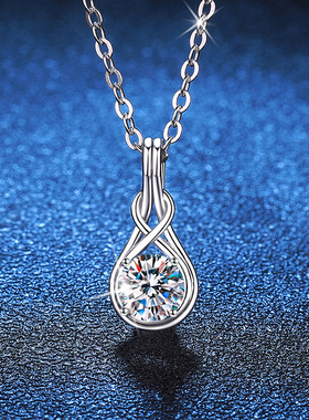 S925银镀18K金PT950铂金镶嵌1克拉莫桑石吊坠麻花简约莫桑钻项链