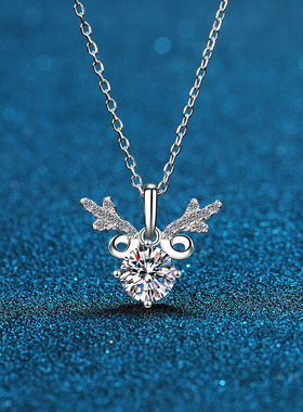 S925银镀18K金PT950铂金镶嵌D色莫桑石女轻奢时尚一鹿有你女项链