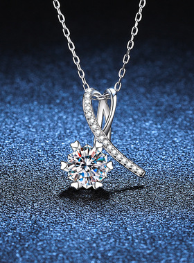 S925银镀18K金PT950铂金镶D色一克拉莫桑石吊坠女款蝴蝶结锁骨链