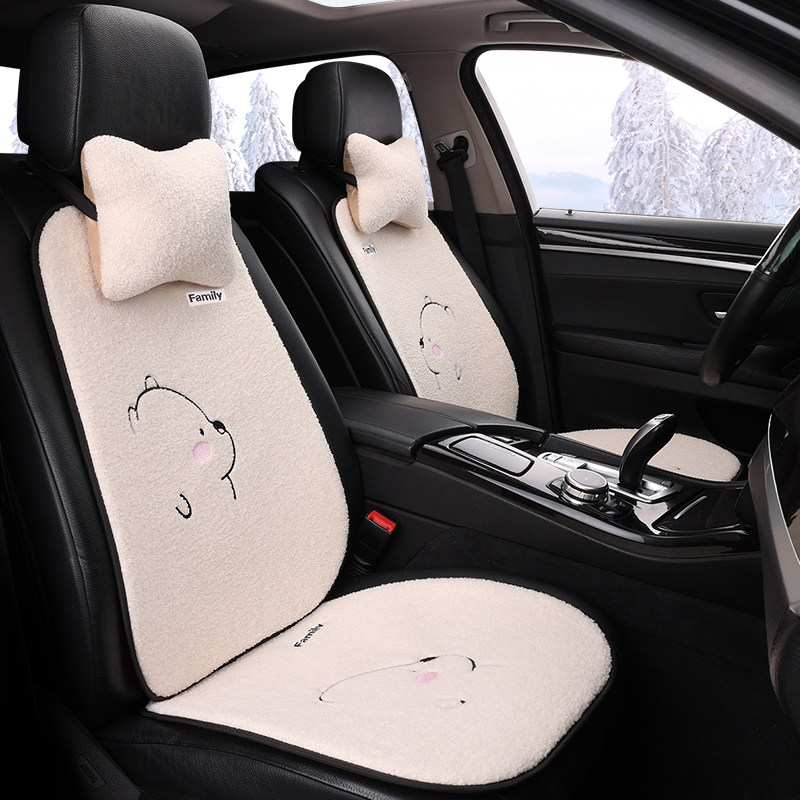汽车坐垫冬季毛绒主副驾驶两座卡通可爱单驾驶短羊羔绒保暖座垫套