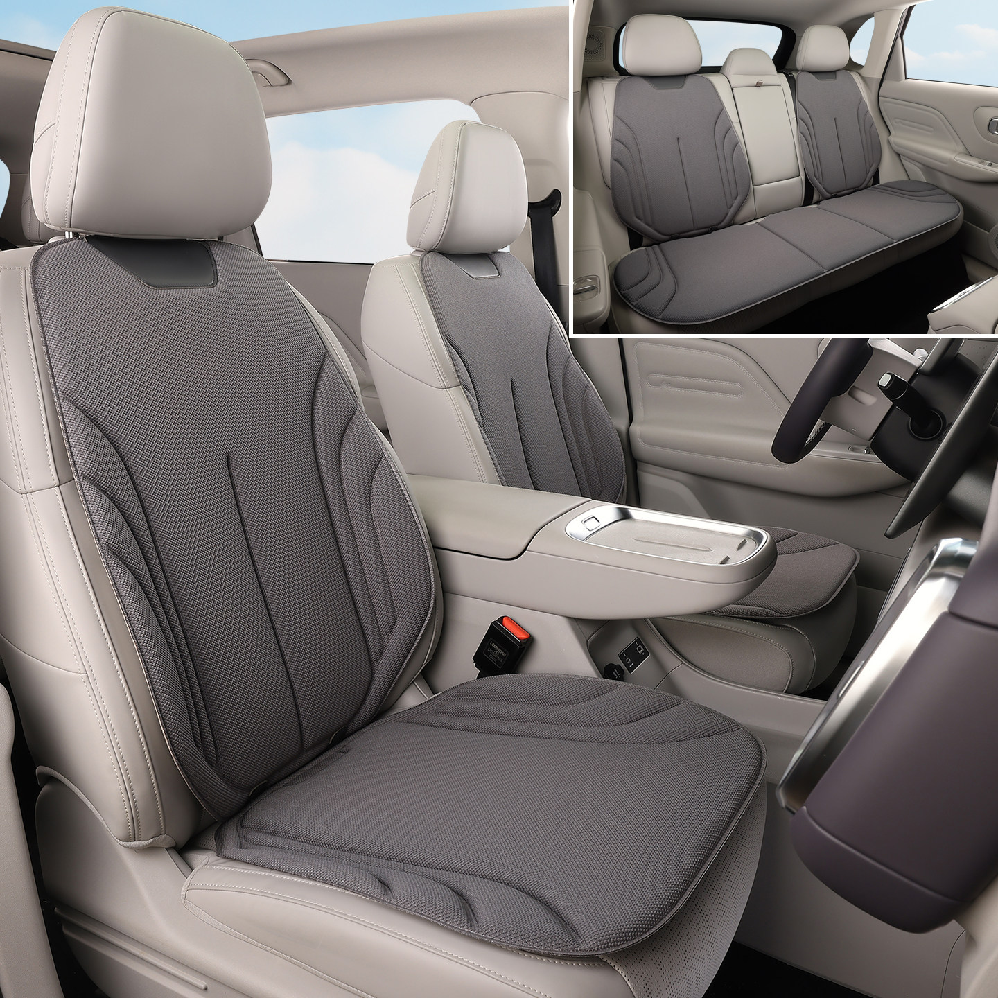 汽车坐垫四季通用海藻纤维三件套夏季透气乳胶棉防滑透气座椅垫套