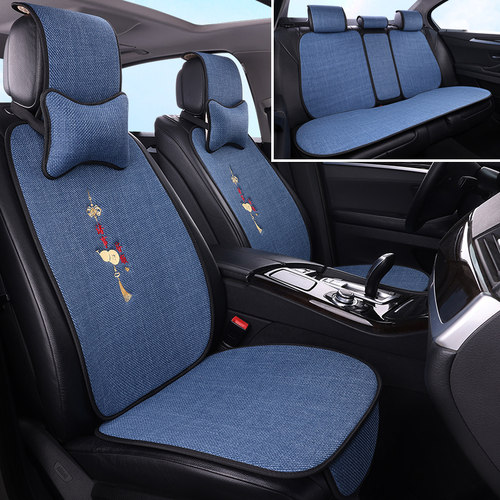 25款四季通用亚麻汽车坐垫透气夏季凉垫棉麻防滑简约布艺座椅垫套