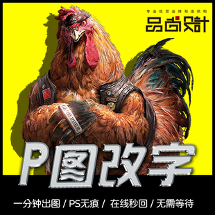 P图改字PS无痕批图P数字加急照片换底色抠图修图在线作图去水印