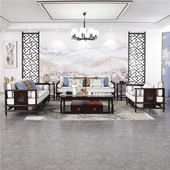 新中式 禅意客厅实木布艺沙发组合简约样板间会所茶楼工程家具定制