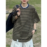 1506/Q337/P42短袖t恤男潮牌夏季宽松五分袖条纹上衣，男装T恤，星座1506