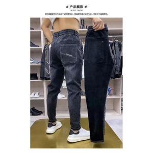 1506/QT10280/P49秋冬松紧腰加肥加大束脚牛仔裤男图片