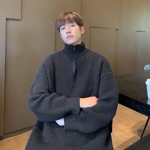 1506/Q5010/P50半拉链毛衣男士韩版宽松翻领简约针织衫