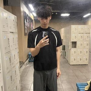 1506/Q318/P39高街美式小众黑色复古高级休闲夏季潮牌短袖男T恤图片