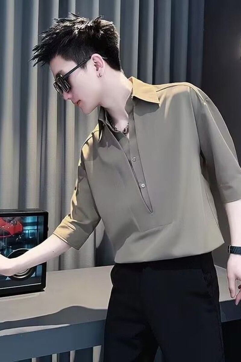 1506/QB370/P44男冰丝七分袖衬衫衣服宽松短袖发型师衬衣潮牌夏季,男装T恤,星座1506