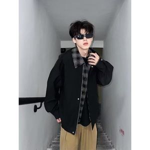 1506/QR-J6430/P76假两件复古翻领夹克男春秋潮牌休闲宽松棒球服，男装夹克，星座1506