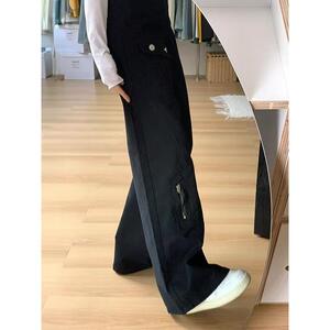 1506/Q60390/P46多口袋黑色工装微喇裤女显瘦美式马蹄长裤1图片