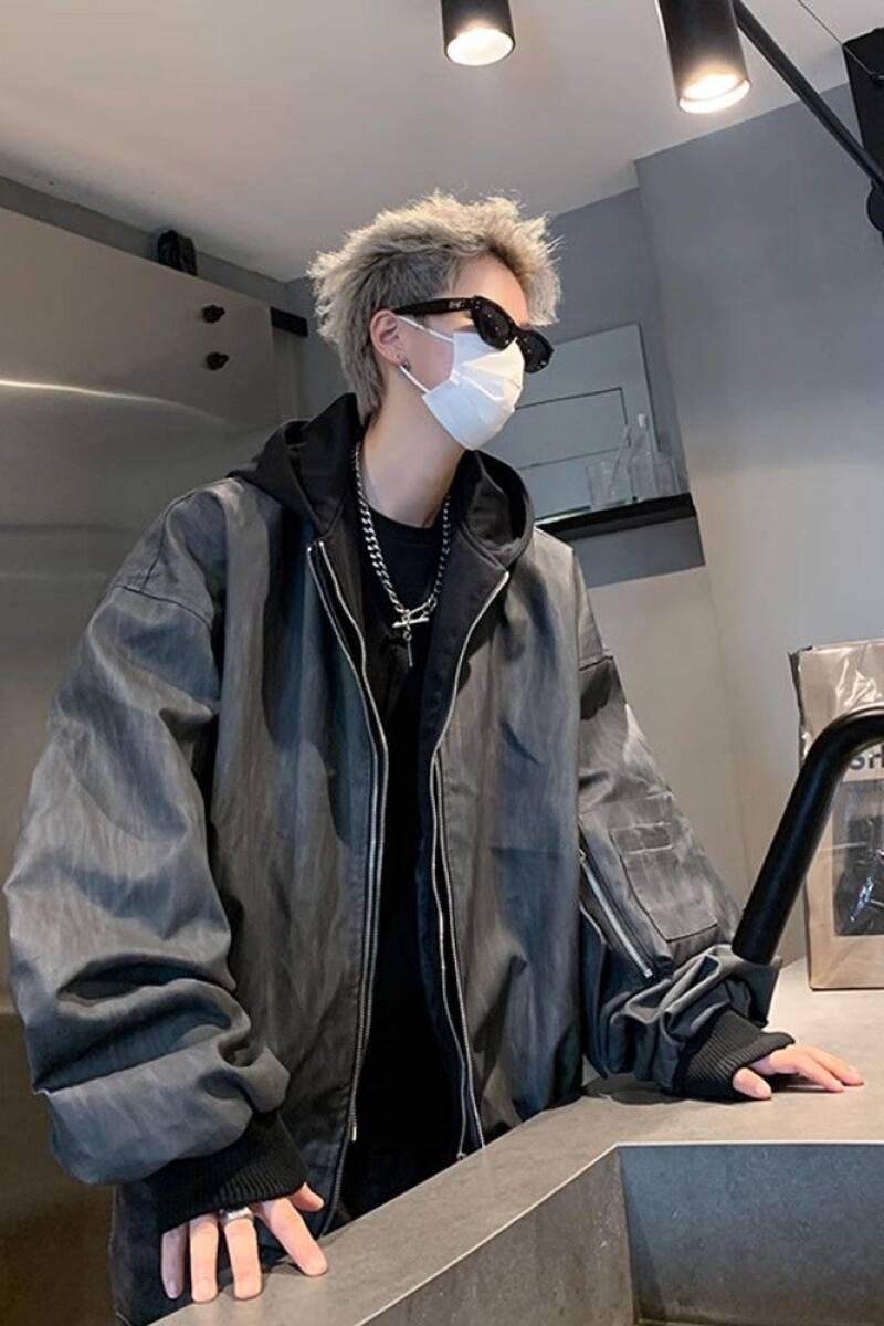 1506/Q76380/P78美式PU皮假两件外套男冬潮大码连帽夹克男2025年,男装夹克,星座1506