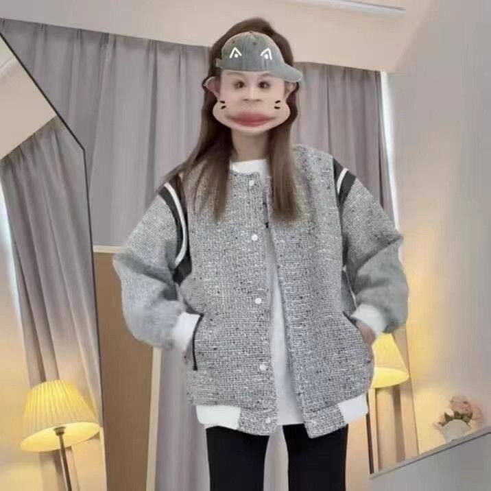 1506/Q77520/P56撞色拼接棒球服秋新款落肩宽松长袖女外套2025年，女装短外套，星座1506