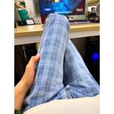 1506/QK390/P52格子拼接阔腿牛仔裤高腰遮胯显瘦直筒休闲长裤，男装牛仔裤，星座1506
