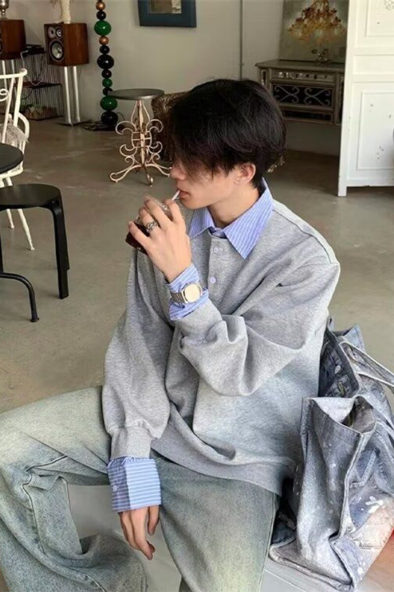 1506/QY66240/P49潮牌港风拼色长袖Polo衫男刺绣宽松半拉链卫衣潮,男装Polo衫,星座1506
