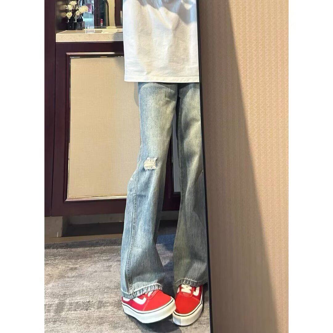 1506/QK11560/P43复古破洞牛仔裤男宽松休闲直筒裤潮水洗锥形长裤,男装牛仔裤,星座1506