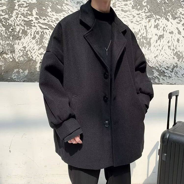 1506/Q5010/P69韩系赫本风黑色毛呢大衣男中长款情侣装外套1,男装毛呢大衣,星座1506