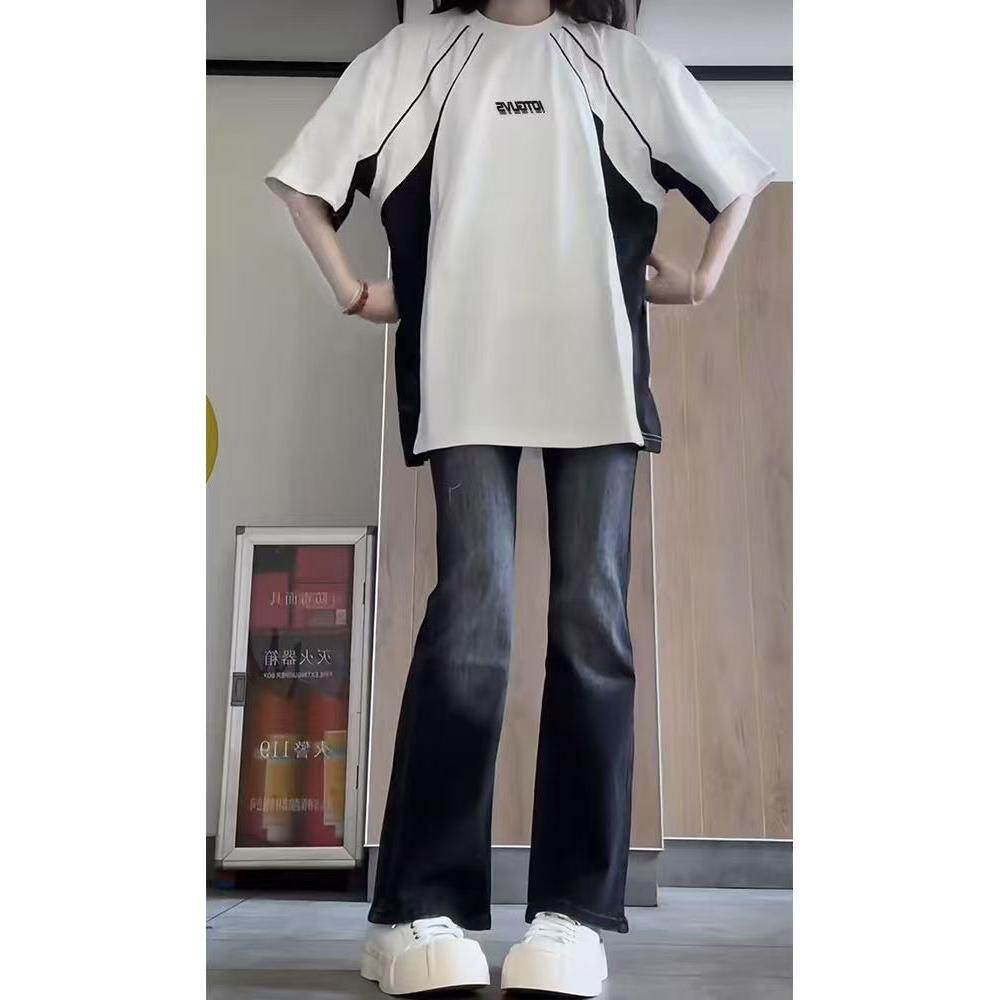 1506/Q1550/P44高街oversize拼接短袖t恤男女夏季潮牌小众半袖,男装T恤,星座1506