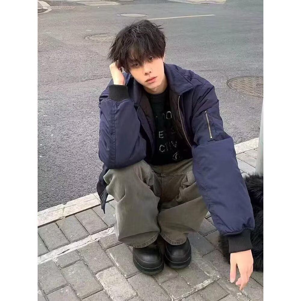 1506/QWT900/P66复古藏青色飞行夹克外套男潮牌翻领短款棒球服,男装夹克,星座1506