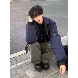 1506/QWT900/P66复古藏青色飞行夹克外套男潮牌翻领短款棒球服图片