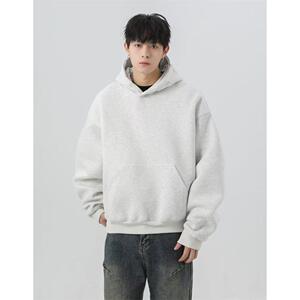 1506/QY161JR0/P41短款连帽加绒卫衣男女秋冬纯色套头外套2图片