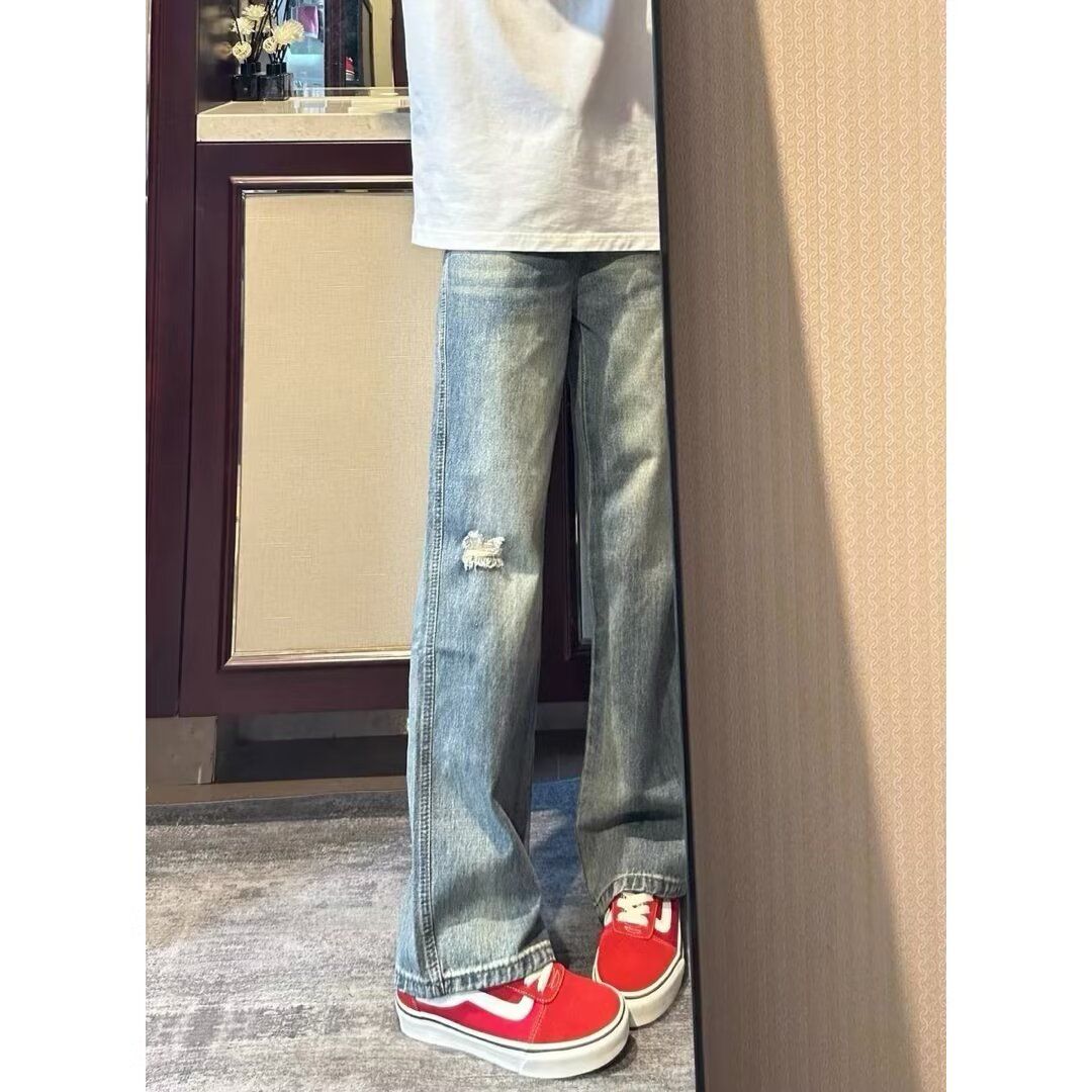 1506/QK11560/P43复古破洞牛仔裤男宽松休闲直筒裤潮水洗锥形长裤,男装牛仔裤,星座1506