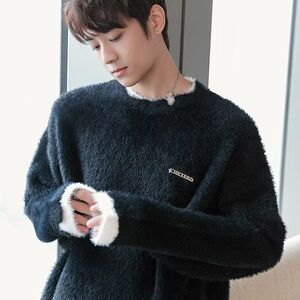 1506/Q23390/P62秋冬马海毛纯貂毛假两件韩系毛绒毛衣潮2图片
