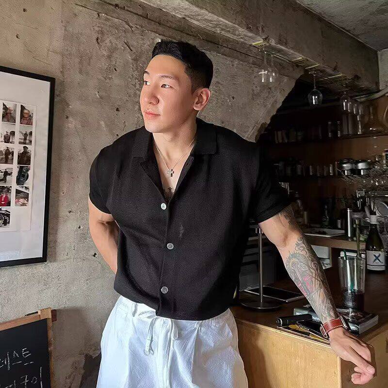 1506/QM8060/P42夏季冰丝短袖男Polo衫宽松轻熟翻领潮透气针织衫图片