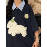 1506/QB2610/P42太空棉面料刺绣植绒印花藏青色白灰色嘻哈短袖T恤，女装T恤，星座1506