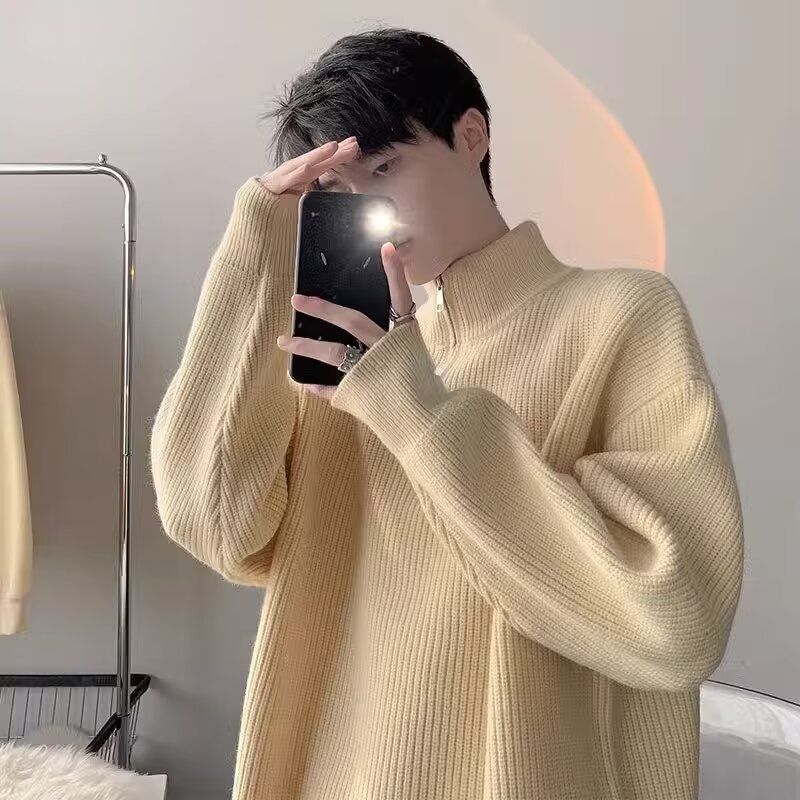 1506/QM160/P46秋冬新款毛衣休闲慵懒风V领针织衫男纯色外套ins图片