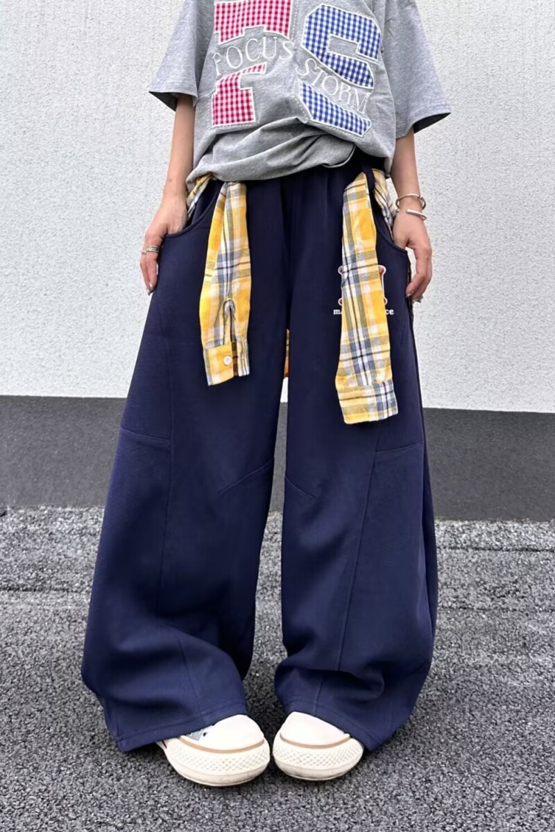 1506/QA80760/P55拼接格子裙摆结构设计卫裤男女美式复古裤2,男装休闲裤,星座1506