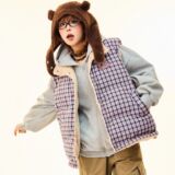1506/Q25120/P65【双面穿】色织格纹马甲外套棉服女冬羊羔毛外套，男装棉衣，星座1506