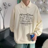 1506/Q1050/P34潮牌兔子刺绣长袖polo衫男秋华夫格情侣学院风卫衣，男装Polo衫，星座1506