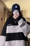 1506/Q88030/P38秋季圆领拼接卫衣女韩版慵懒风套头休闲上衣服潮，男装卫衣，星座1506