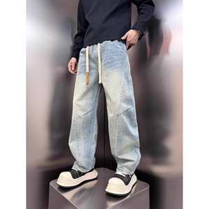 1506/QT12300/P50牛仔裤男士潮宽松阔腿裤2025男生休闲长裤图片