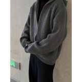 1506/QL1080/P62深灰色开衫毛衣男款秋冬宽松连帽针织衫外套1，男装针织衫/毛衣，星座1506