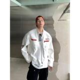 1506/QGP1000/P64美式短款赛车服pu皮刺绣外套白色2025年皮衣夹克，男装皮衣，星座1506