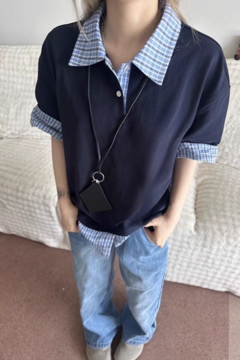 1506/QT50550/P41假两件短袖男衬衫拼接t恤重磅美式学院风polo衫,男装Polo衫,星座1506