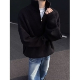 1506/Q2210/P46春秋款宽松慵懒风高级感美式立领拉链毛衣1，男装针织衫/毛衣，星座1506