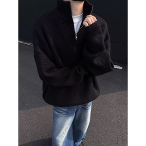 1506/Q2210/P46春秋款宽松慵懒风高级感美式立领拉链毛衣1图片