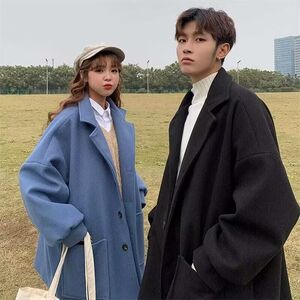 1506/DY01/P35大衣男女中长款秋冬宽松羊毛呢子风衣外套2025年,贴身米色风衣搭配图片