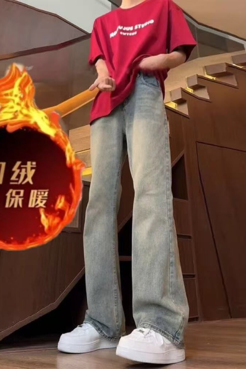 1506/Q52021加绒0/P45高街牛仔裤男修身显瘦复古冬季加绒微喇裤1,男装牛仔裤,星座1506