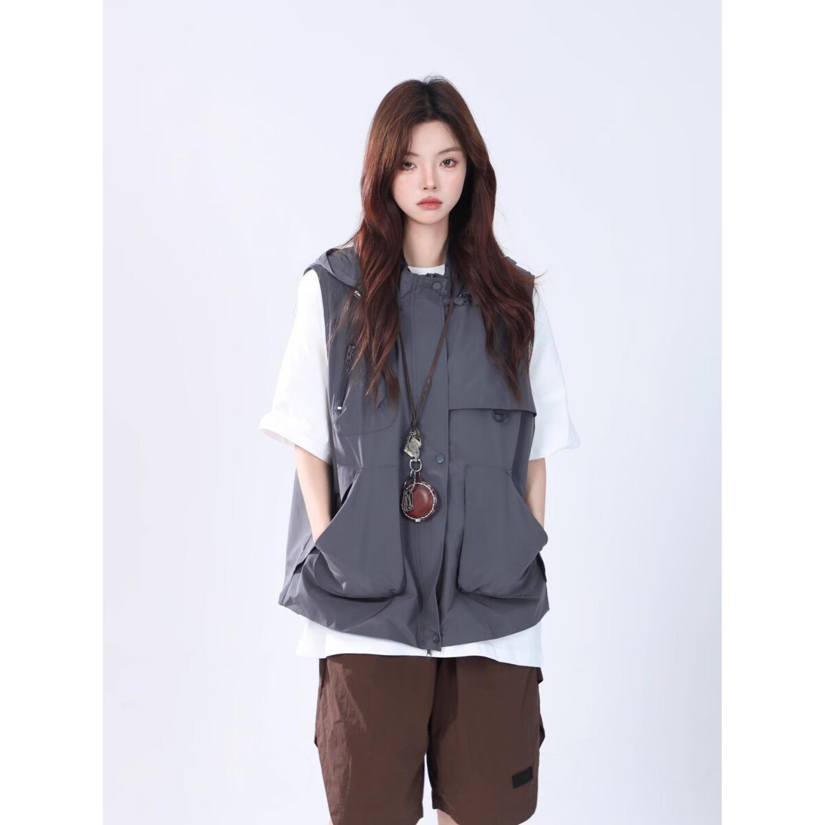 1506/Q264/P62日系户外战术机能多口袋工装马甲可拆卸连帽外套,女装马甲,星座1506