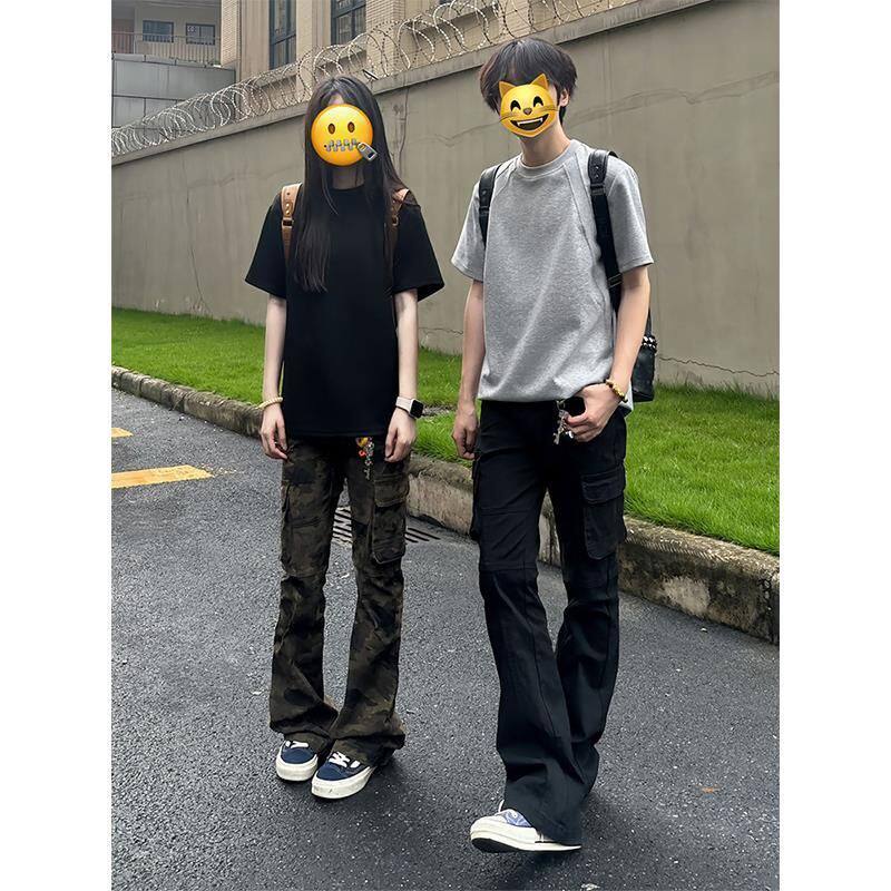 美式高街迷彩牛仔裤男款夏季薄款工装裤子修身窄版休闲直筒微喇裤,男装工装外套,星座1506