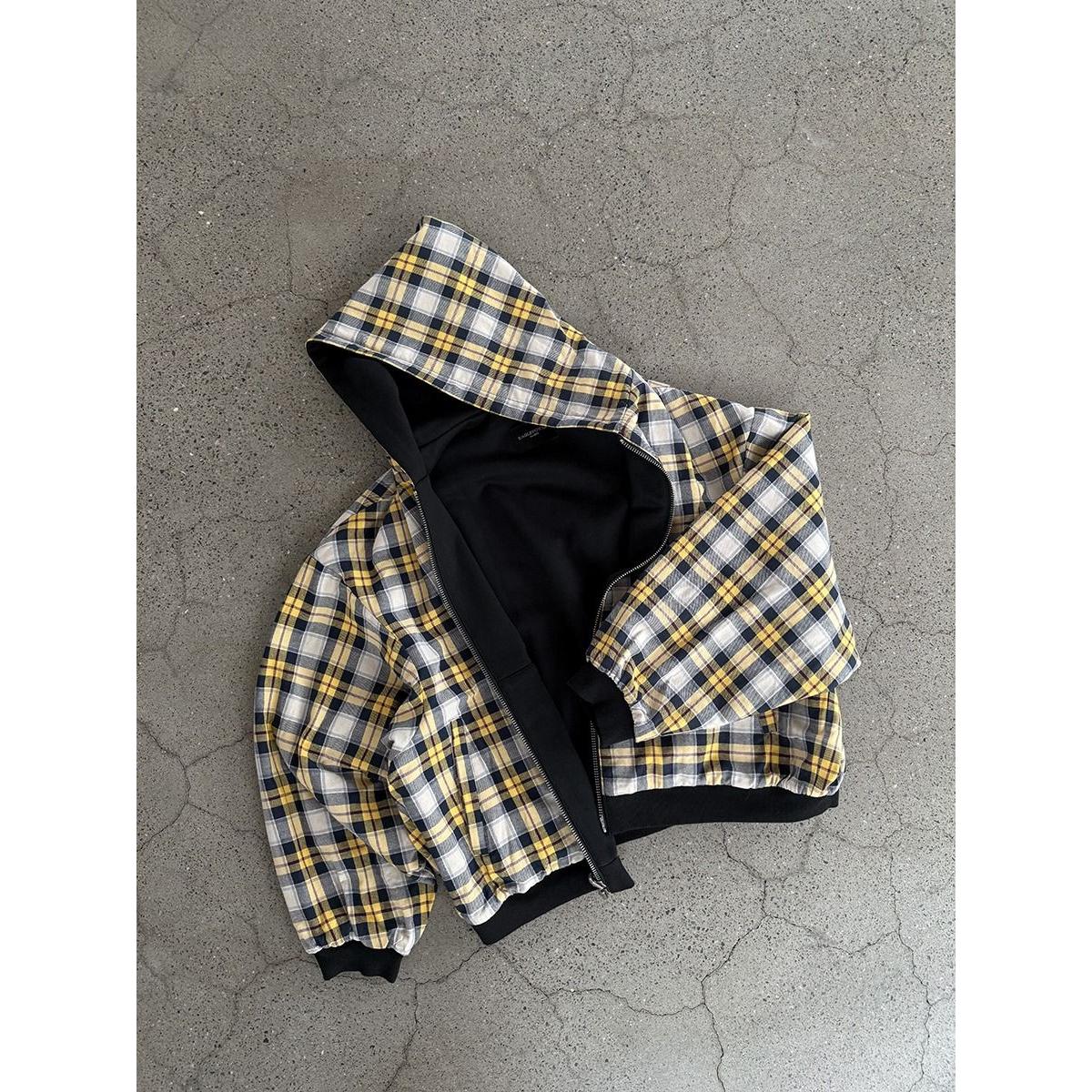 1506/QA2050/P60黄格纹双面穿双开拉链卫衣男女秋冬季外套潮1,女装短外套,星座1506